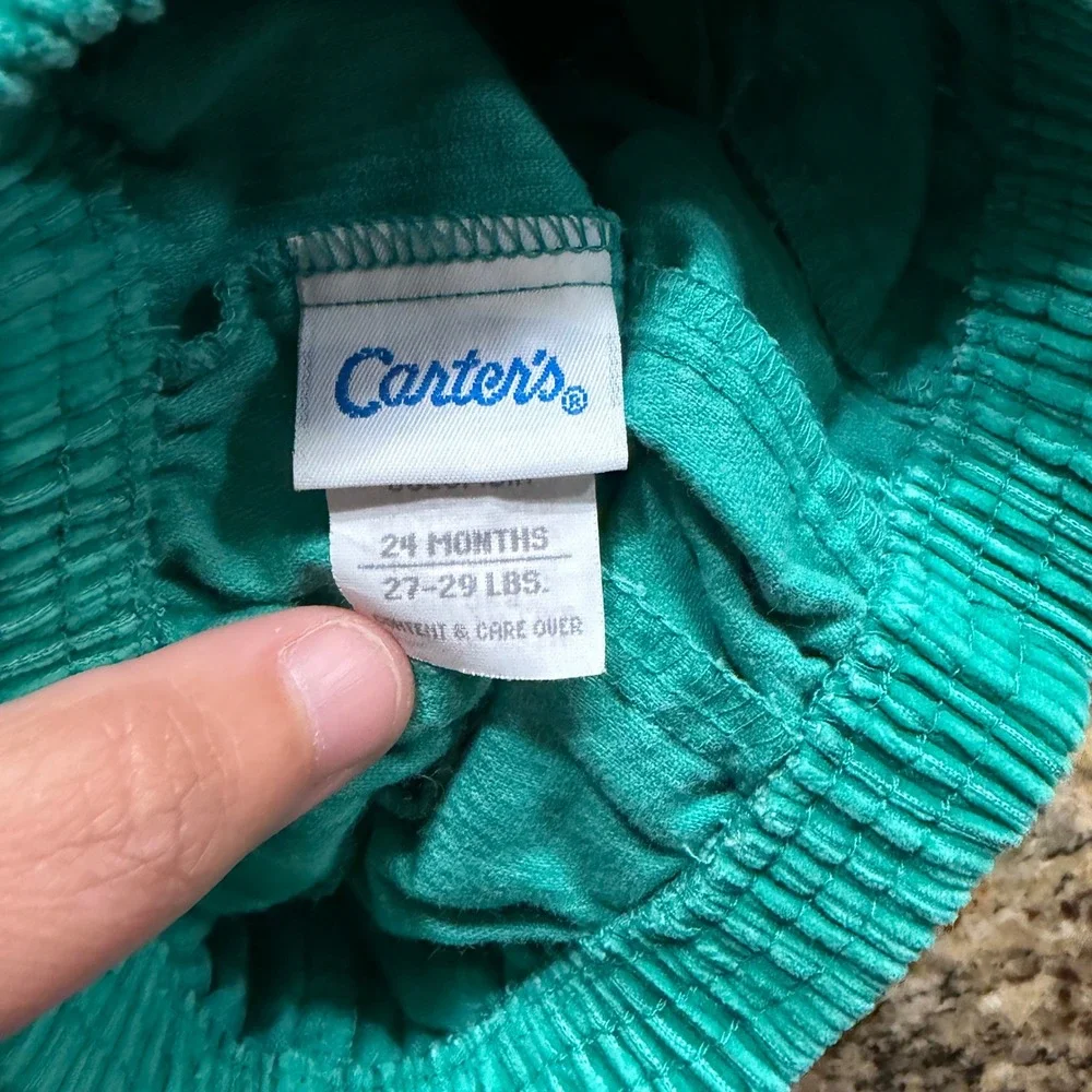 Vintage Carters Teal Green Corduroy Pants Toddler 24 Months Elastic Waist USA